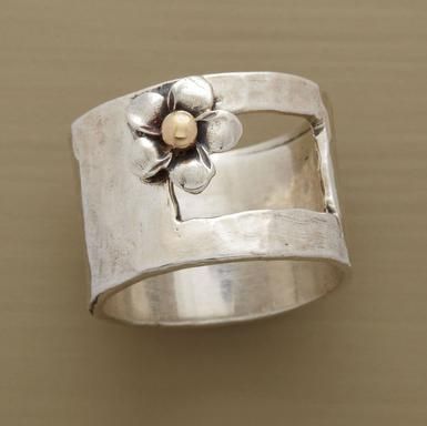 Quadratischer Boho-Ring mit Blume des Lebens aus Sterlingsilber 95