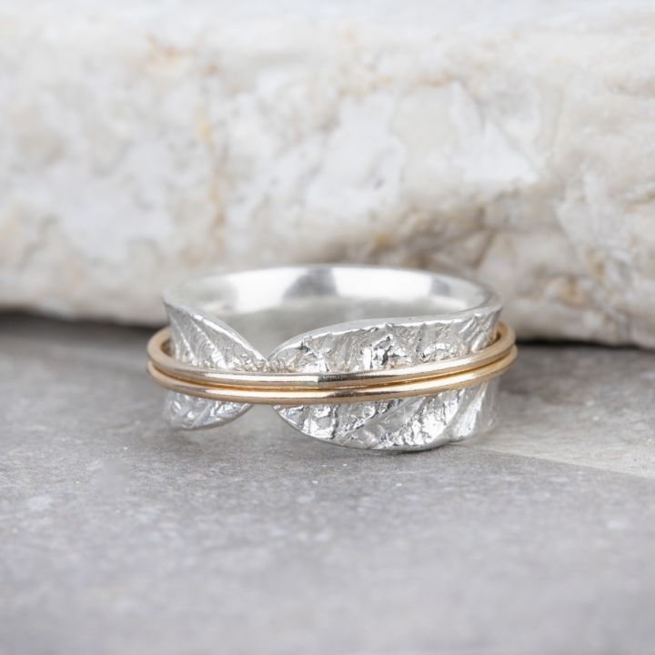 Vintage 925 Silber Ring mit 18k vergoldeten Fäden