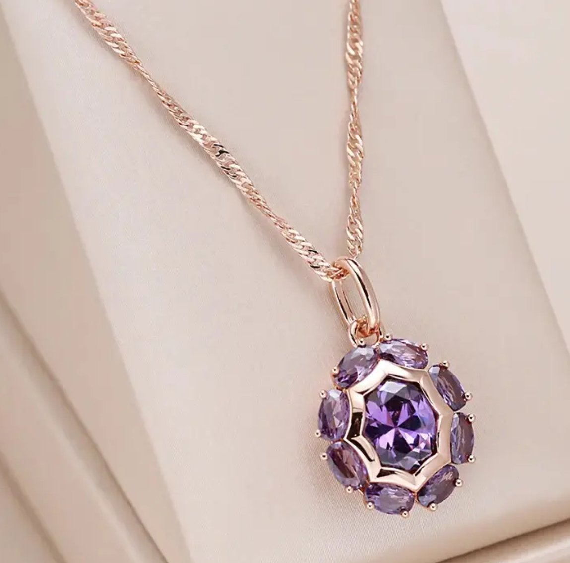 18K Roségold vergoldet Amethyst runde Halskette - AC