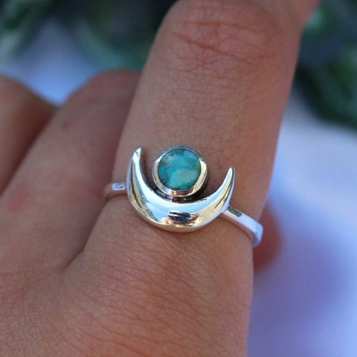 925 Silber Mondring mit eingelegtem Naturstein
