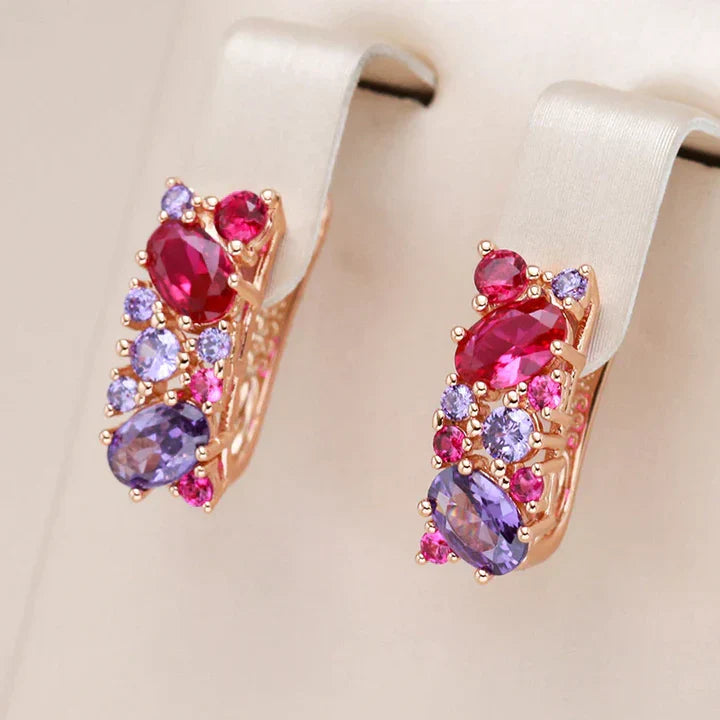 Ohrstecker mit rubin-, amethyst- und rosenquarzfarbenen Zirkonen aus 18 Karat Roségold - AC