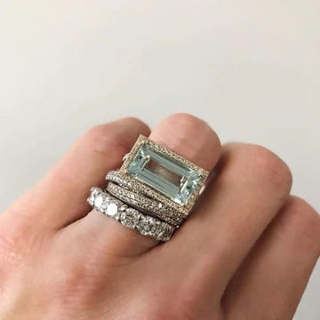 Vintage-Ring aus 925er Silber mit Aquamarin-Zirkonia