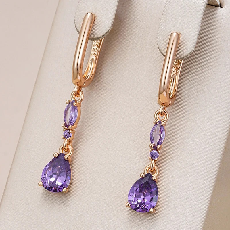 18K Rose vergoldete Ohrringe mit baumelnden Amethyst Zirkonit Tropfen - AC