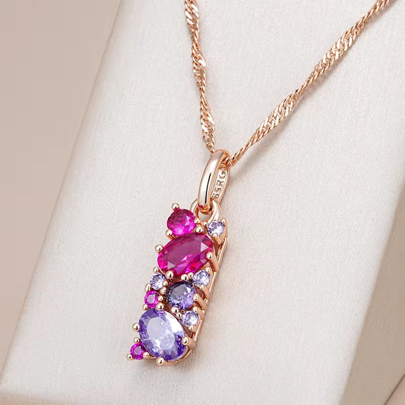 Rechteckige Amethyst-Halskette aus 18 Karat Roségold mit Zirkoniumdioxid - AC