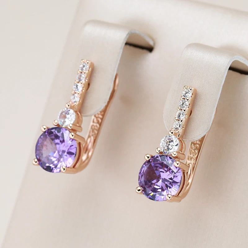 18K Roségold plattierte Ohrringe mit rundem Amethyst Kristall - AC