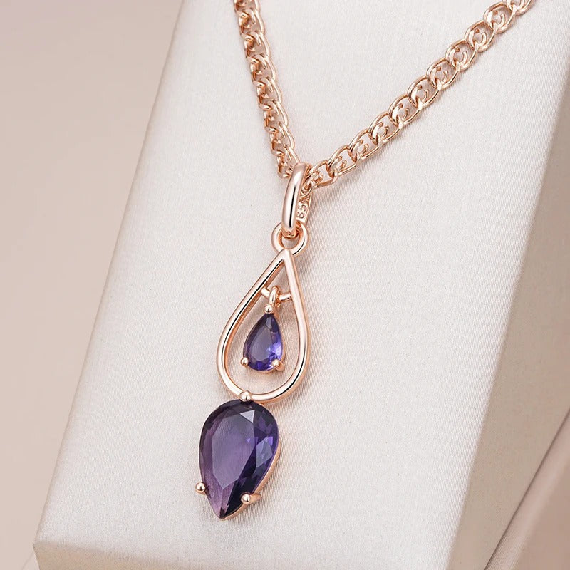 18K Roségold vergoldet Halskette mit Amethyst Kristall Teardrop - AC
