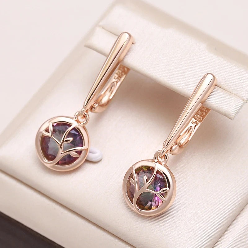 18K Roségold plattierte Ohrringe mit Amethyst-Emaille-Inlay - AC