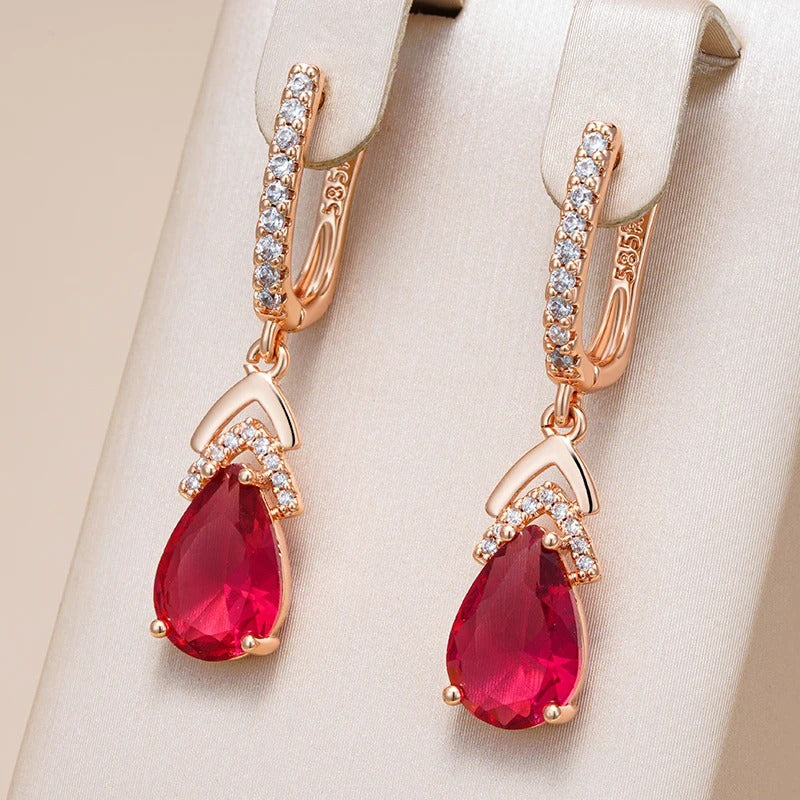 18K Roségold plattiert Red Water Drop Natürliche Zirkon Ohrringe