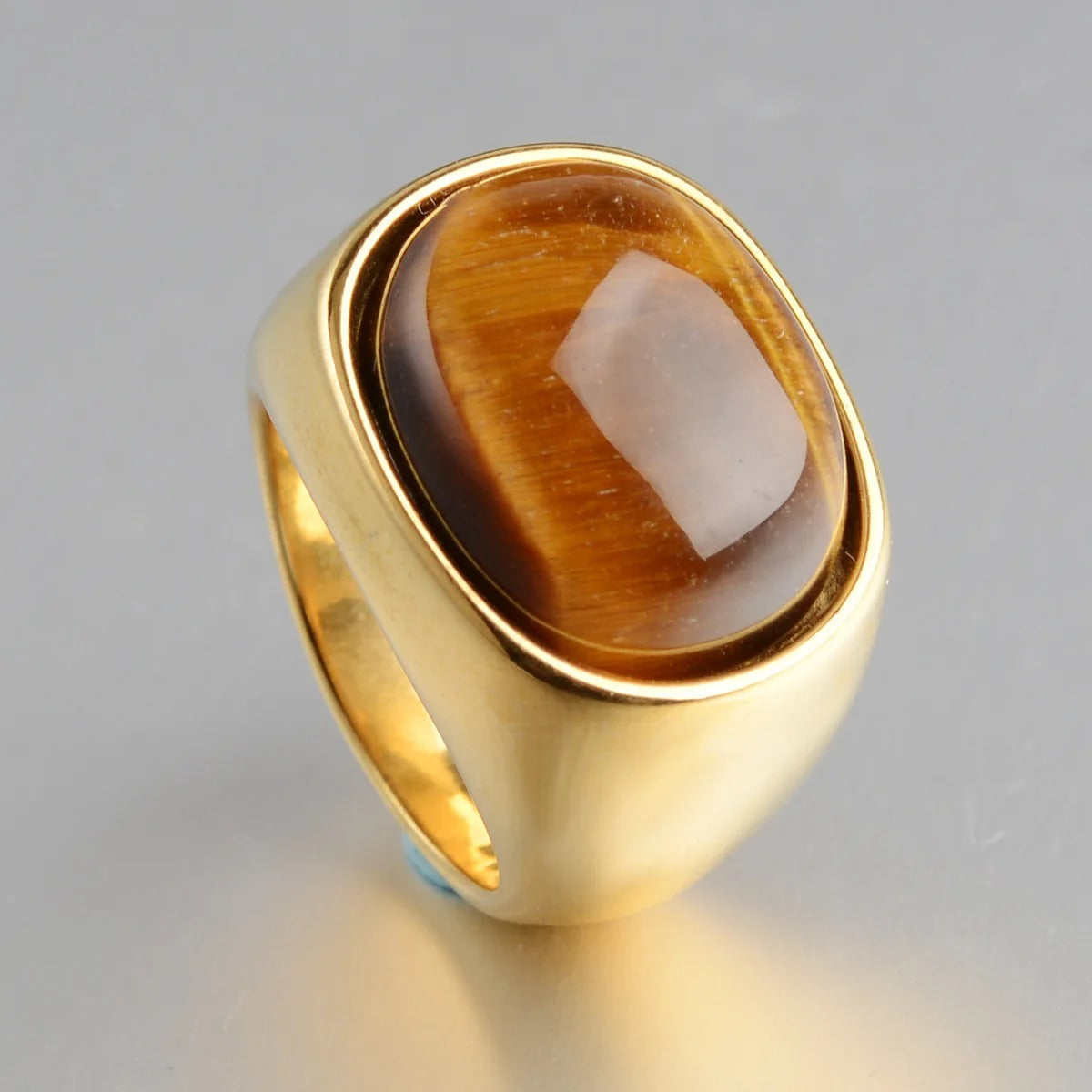 Polierter 18K Gold-plattierter Tigerauge Ring