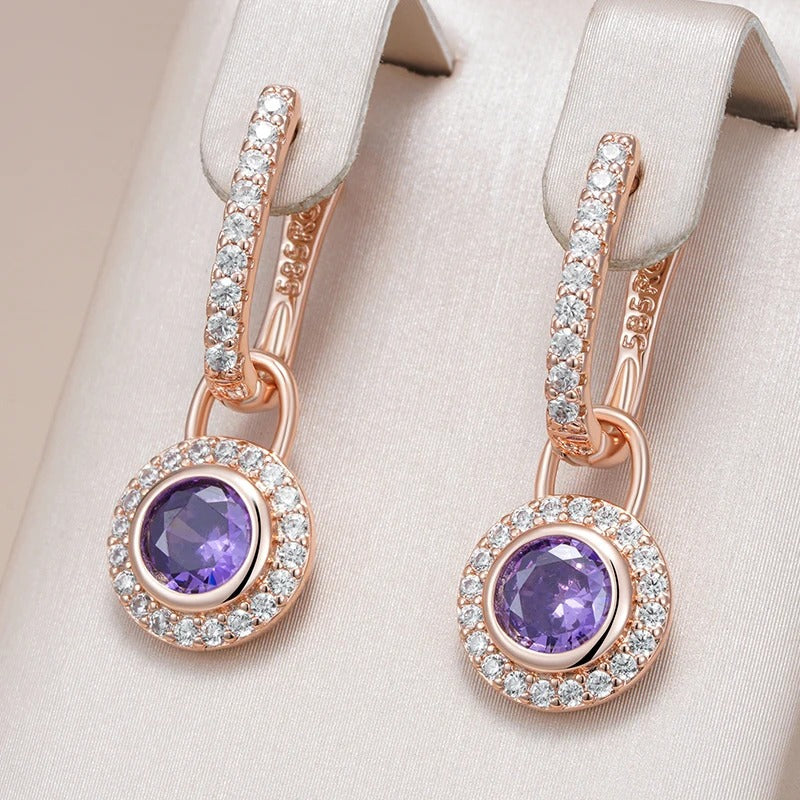 Runde Amethyst-Ohrringe, 18 Kt. rosévergoldet, mit kugelförmigen Amethystkristallen - AC