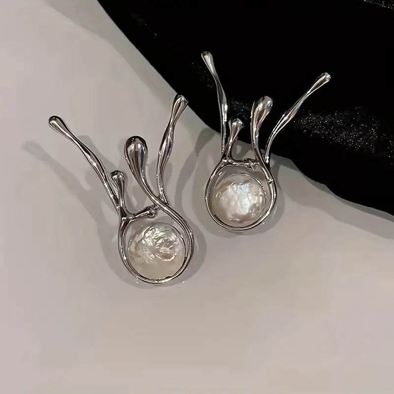 Abstrakte 925 Silber Ohrringe mit Perlenanhängern