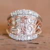 Vintage-Ring aus 925er Silber mit Roségoldmuster und Strasssteinen