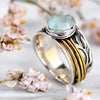 Verstellbarer Ring aus 925 Silber und 18k vergoldet mit blauem Zirkonia