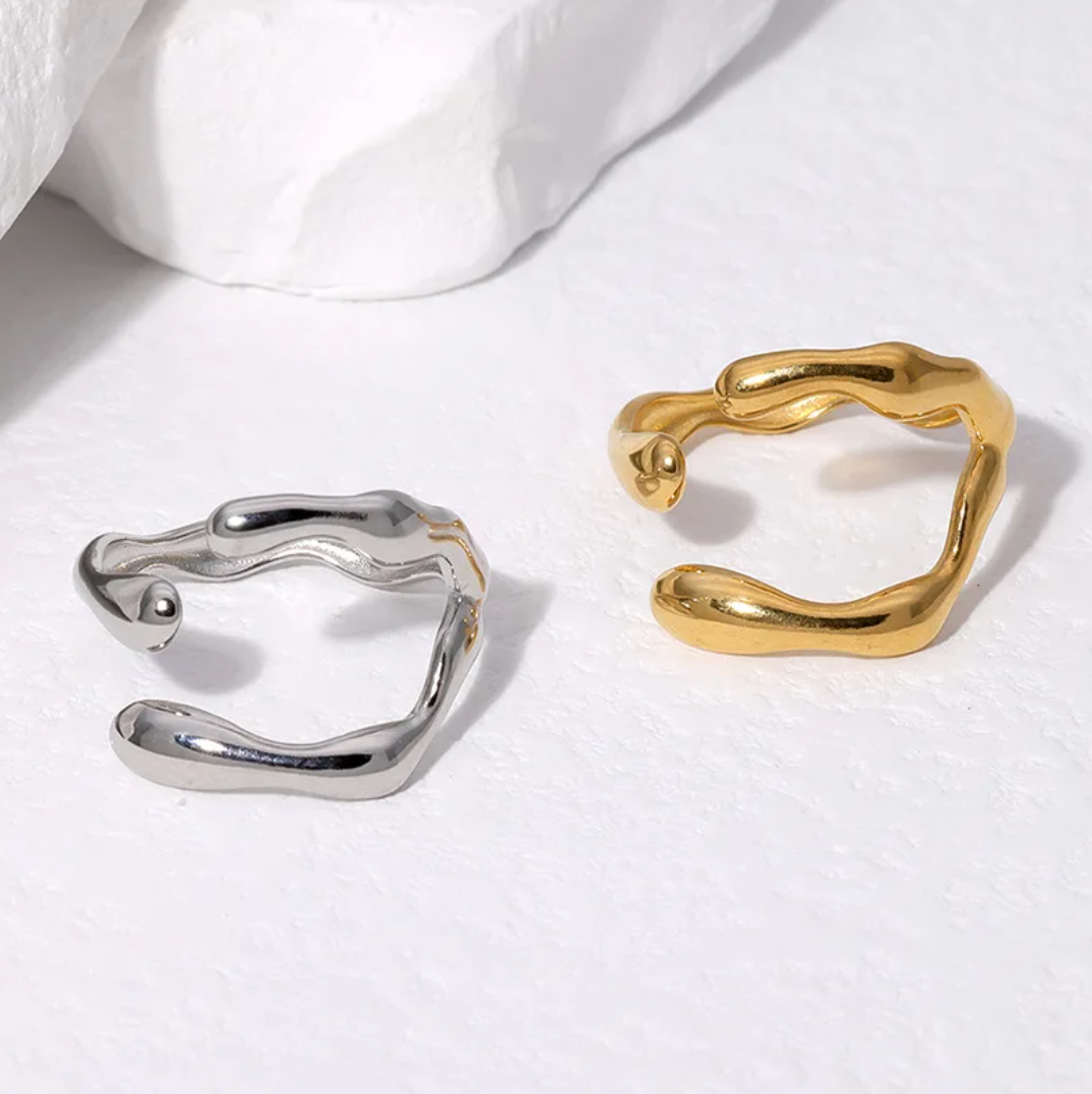 Unregelmäßiger Ring im böhmischen Stil mit 18 K Goldplattierung