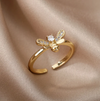 Verstellbarer Ring mit Biene und Zirkonia, 18 Karat vergoldet