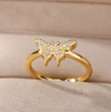 Verstellbarer Schmetterlingsring mit Zirkonia, 18 Karat vergoldet