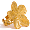 Verstellbarer, 18 Karat vergoldeter Ring in Form einer Blume mit 5 Blütenblättern und Goldprägung