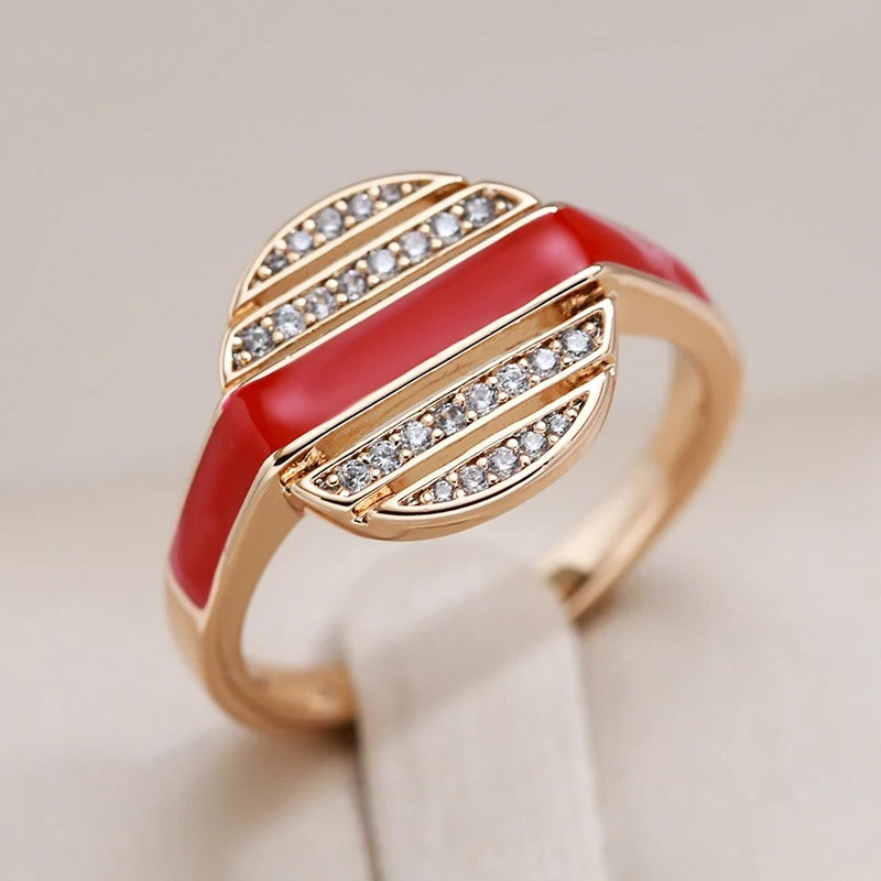 Runder Ring mit roter Linie des Unendlichkeitsglieds aus 18K Roségold - AC