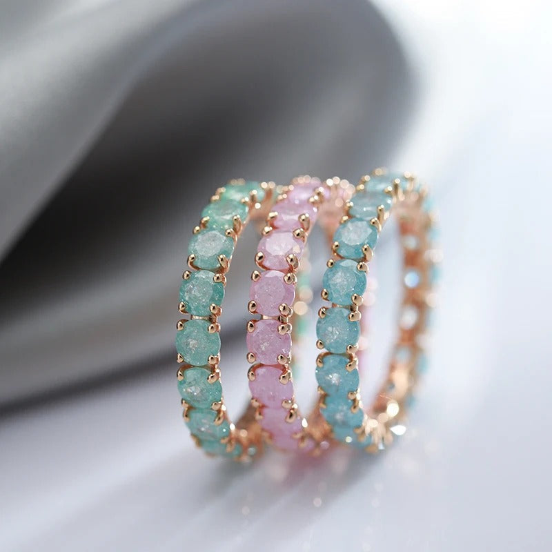 18K Roségold plattiert Aquamarin Zirkonia Ring rund geschnitten
