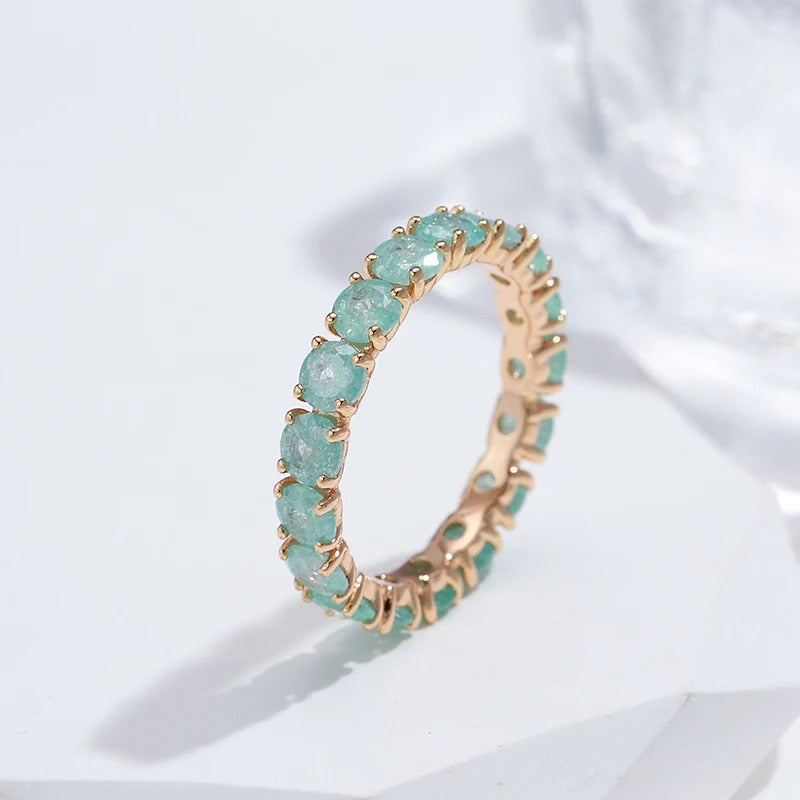 18K Roségold plattiert Aquamarin Zirkonia Ring rund geschnitten