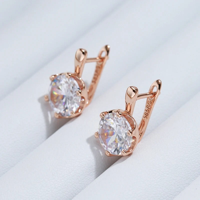 Weiße runde Ohrstecker mit Zirkonia, 18 Kt. rosévergoldet - AC
