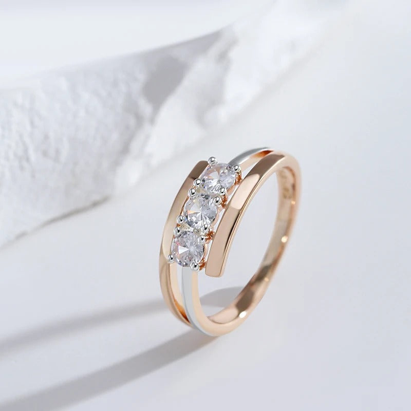 18K Roségold plattiert Luxus drei große weiße natürliche Zirkonia Ringe - AC