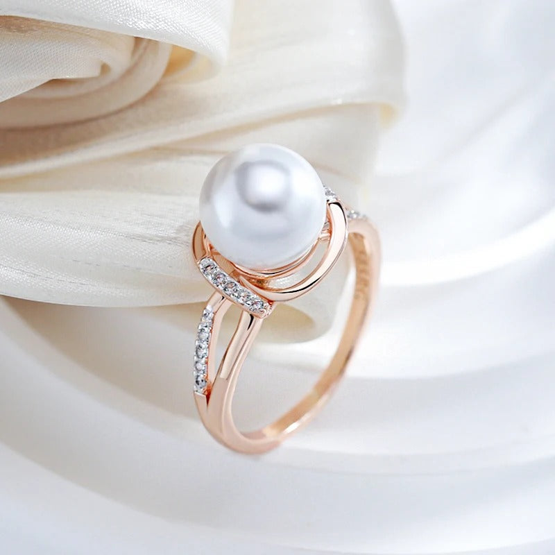 18K Roségold plattiert Geometrie Perle mit Zirkonia Ring
