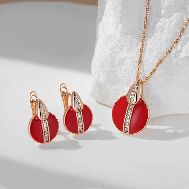 18K Roségold vergoldete rote Ohrstecker mit weißen Zirkonias