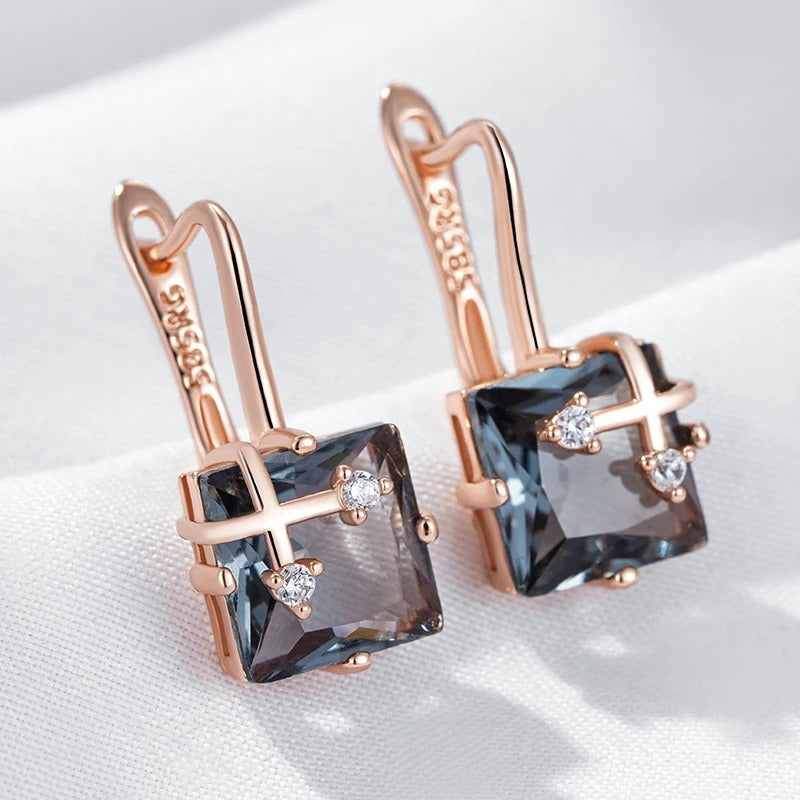 18K Roségold Plated Shiny Gray natürlichen Zirkon Tropfen Ohrringe - AC