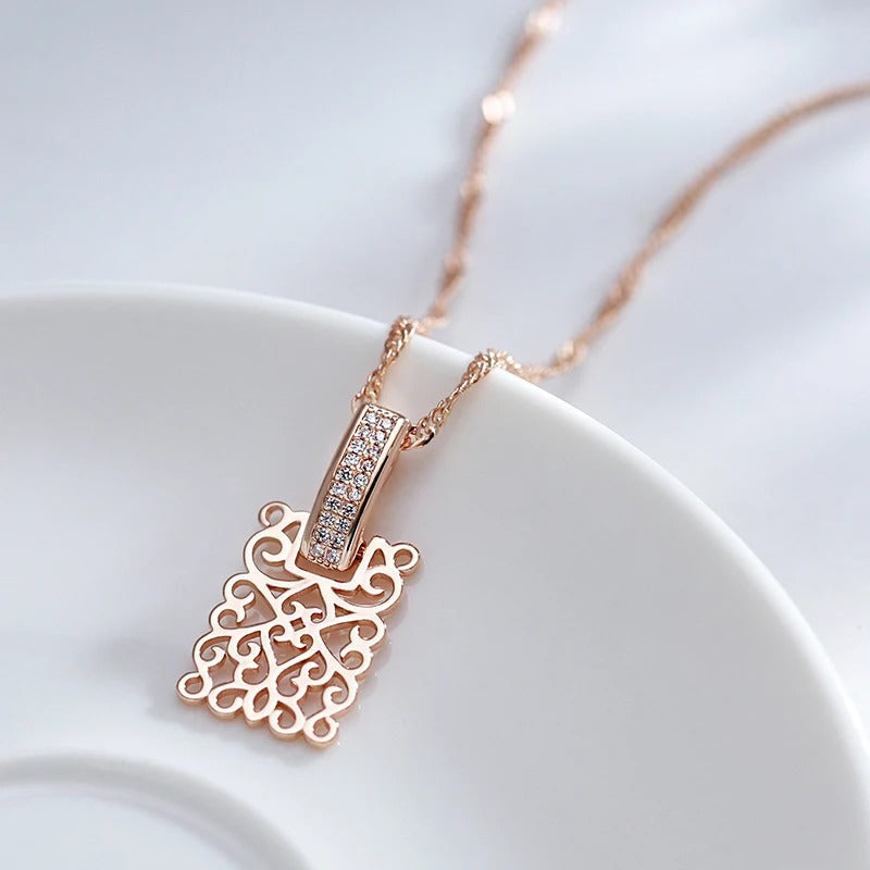 18K Roségold Plattiert Andalusian Square Long Anhänger Halskette