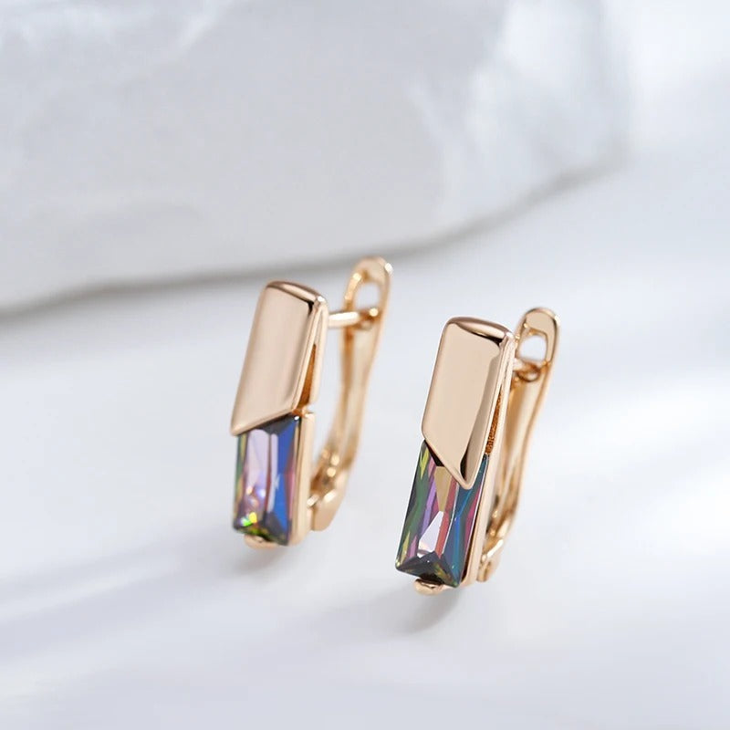 18K Roségold Plattiert Quadratische Bunte Natürliche Zirkon Tropfen Ohrring
