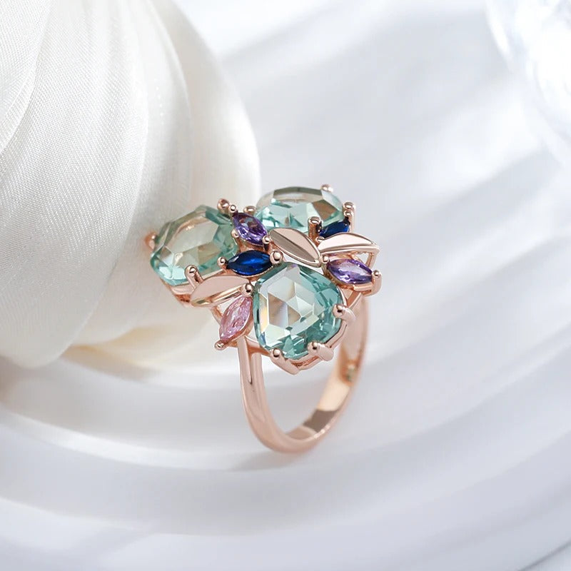 Ring, 18 Kt. rosévergoldet, Mosaik-Rhombus mit natürlichen Zirkonen - AC