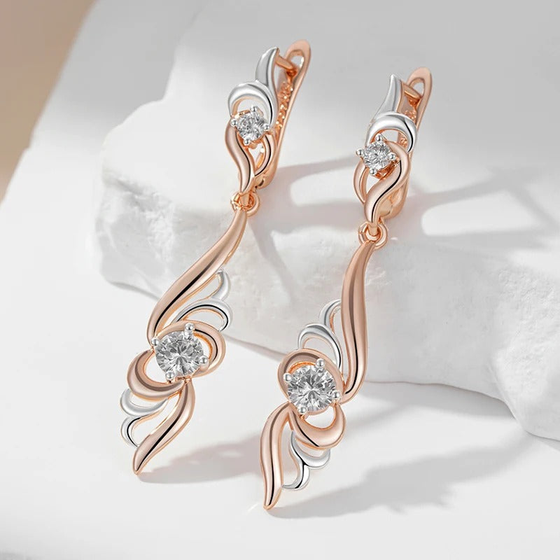 18K Roségold plattiert Einzigartige Blume Form Tropfen Ohrringe - AC