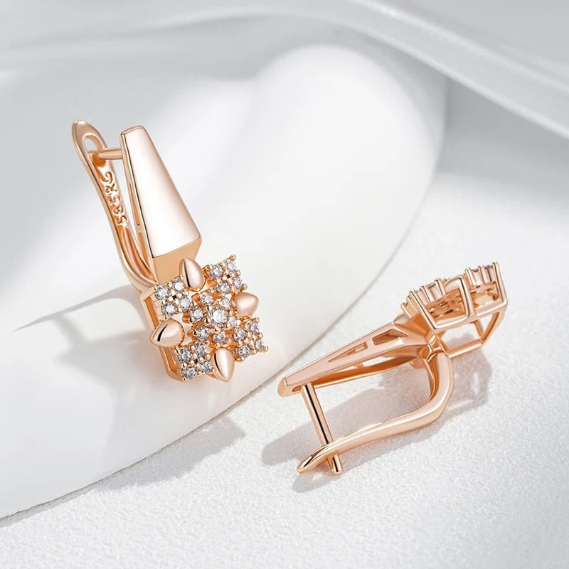 Set aus quadratischem Anhänger und Ohrringen mit weißem Zirkon in 18K Rosévergoldung - AC
