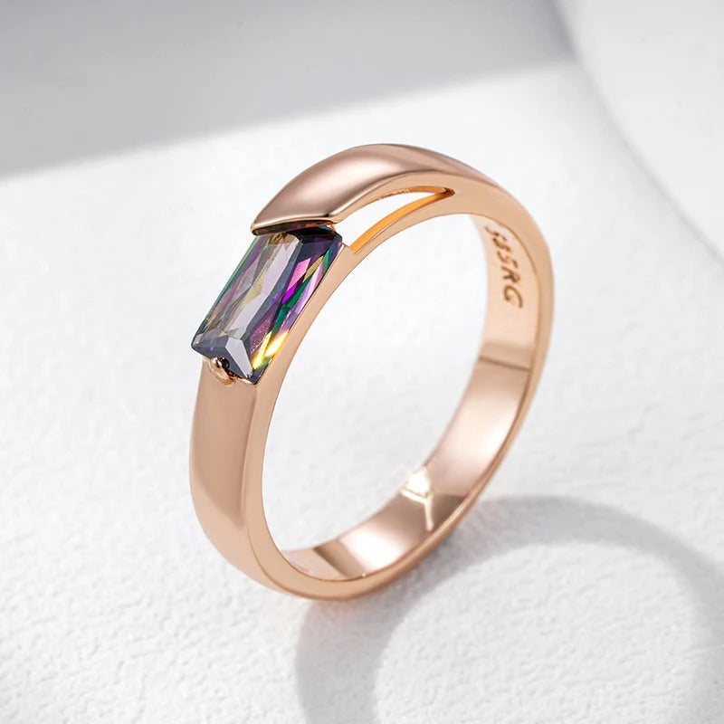 18K Roségold plattiert Quadratisch Bunte Natürliche Zirkon Ring