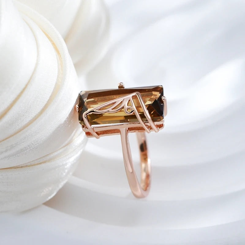 18K Rose vergoldet hellbraun natürlichen Zirkonia großen Ring - AC