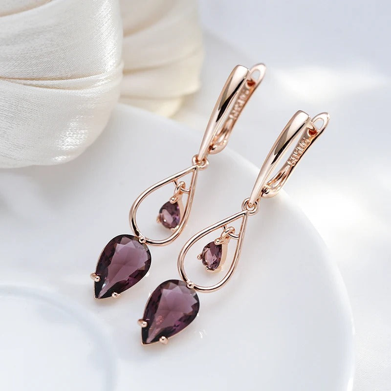 Ohrringe mit doppeltem Amethystzirkonia, 18 Karat Roségold - AC