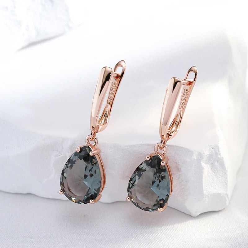 Neue lange Ohrringe mit grauem Kristall in 18K Roségold vergoldet - AC