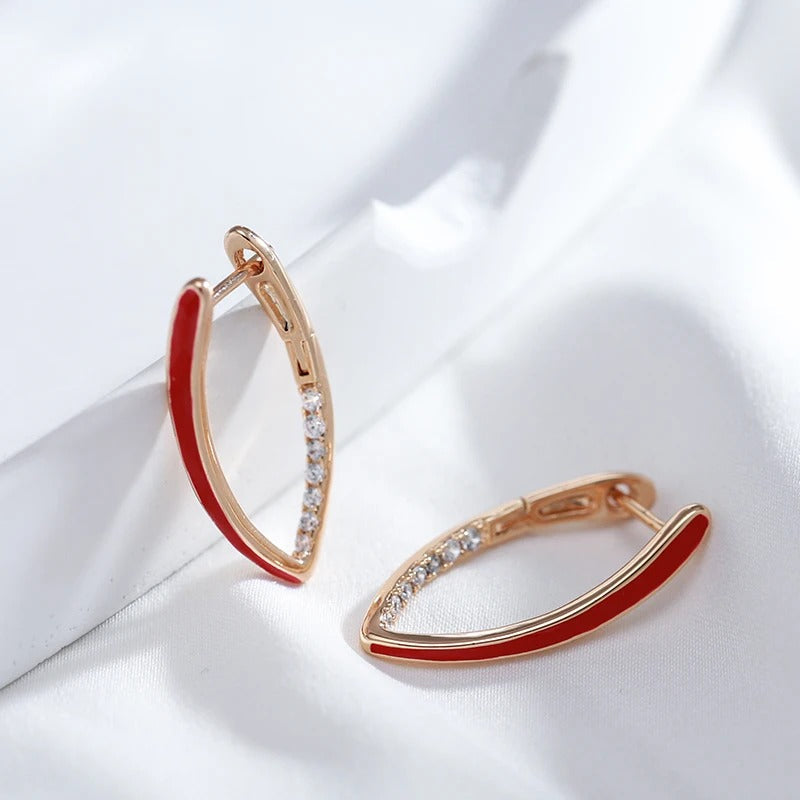18K Roségold überzogene rote Emaille Tropfen Ohrringe - AC