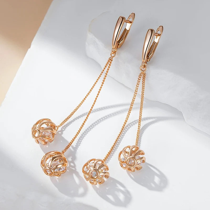 18K Roségold plattiert Trend lange Quaste Ohrringe mit Zirkonia - AC