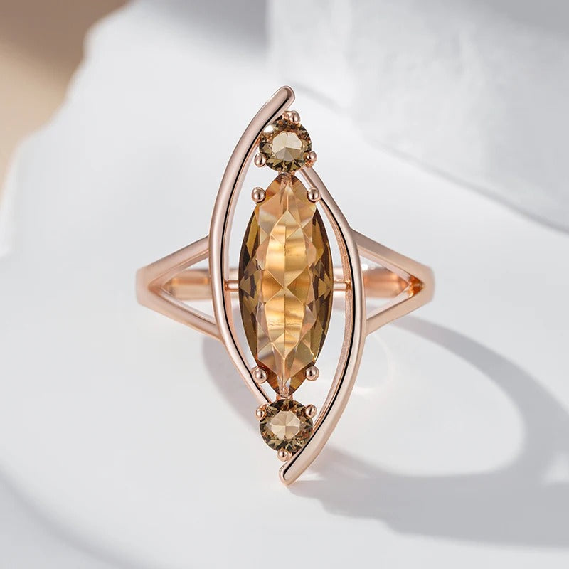 18K Roségold plattiert Hellbraun Natürlicher Zirkon Großer Ring