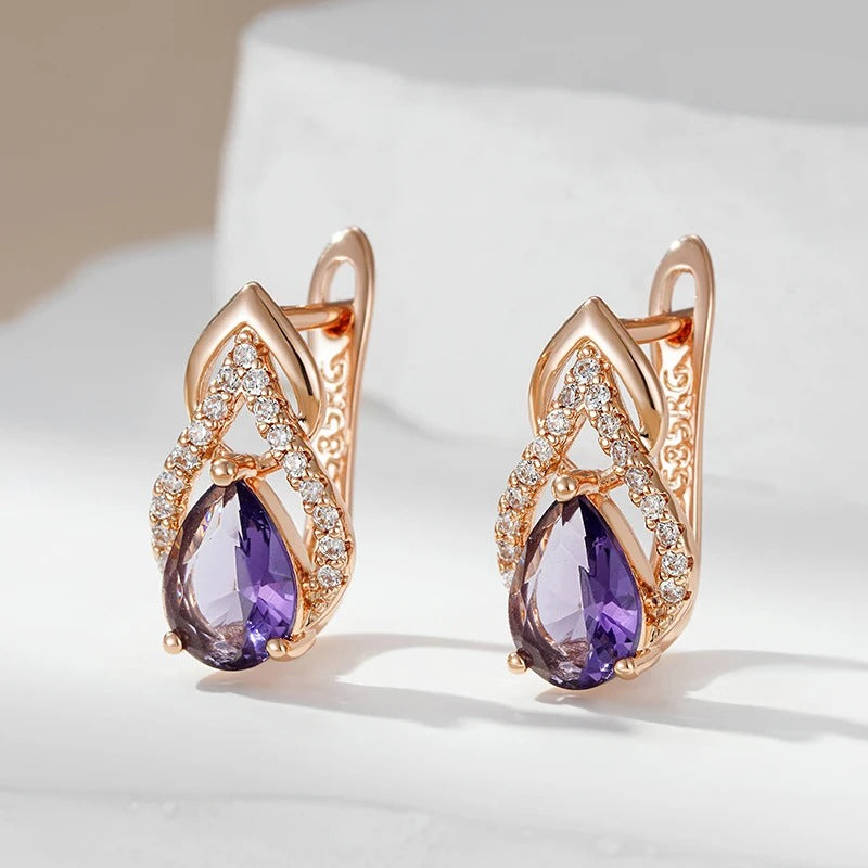 18K Roségold Plattiert Sparkling Purple Water Drop Natürliche Zirkon Ohrringe