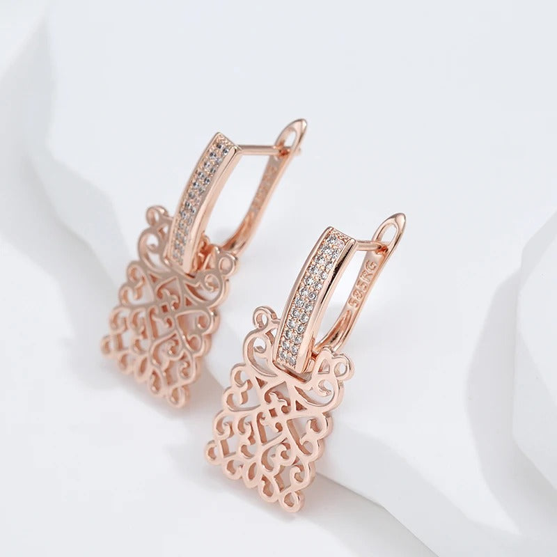 18K Roségold überzogene quadratische lange Ohrring mit Zirkonias