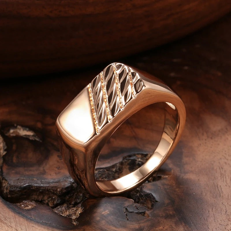 18K Roségold plattiert Einfache quadratische Ring mit Relief