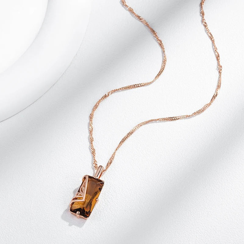 18K Roségold plattiert Hellbraun natürlichen Zirkon Anhänger Halskette - AC