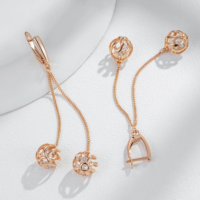18K Roségold plattiert Trend lange Quaste Ohrringe mit Zirkonia - AC