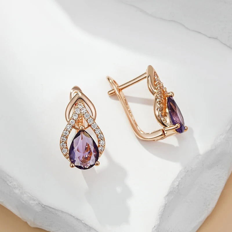 18K Roségold Plattiert Sparkling Purple Water Drop Natürliche Zirkon Ohrringe