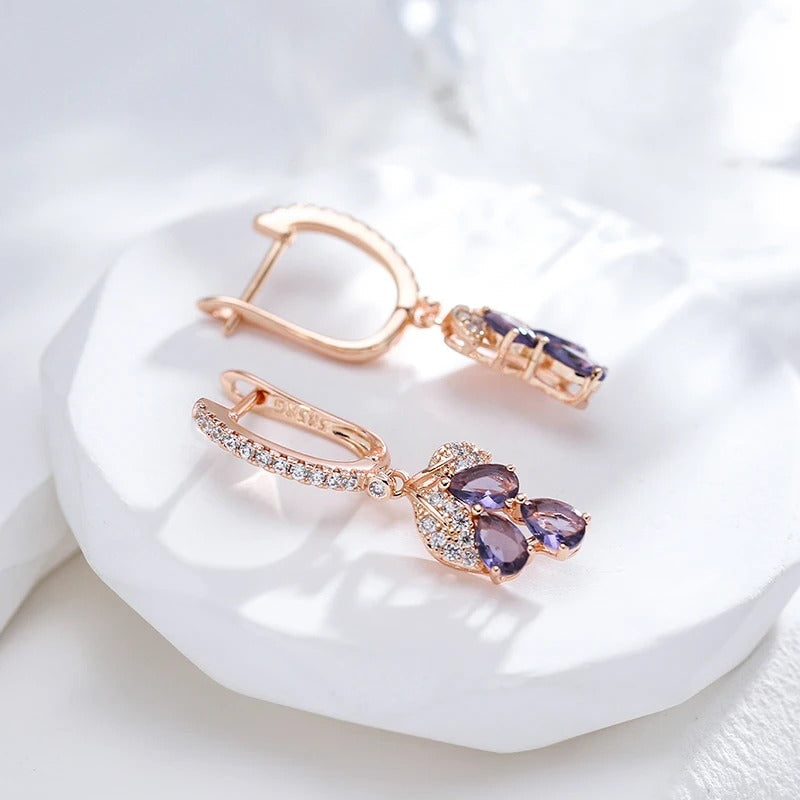 18K Roségold vergoldet Luxus voller Zirkon lila Anhänger Ohrringe - AC