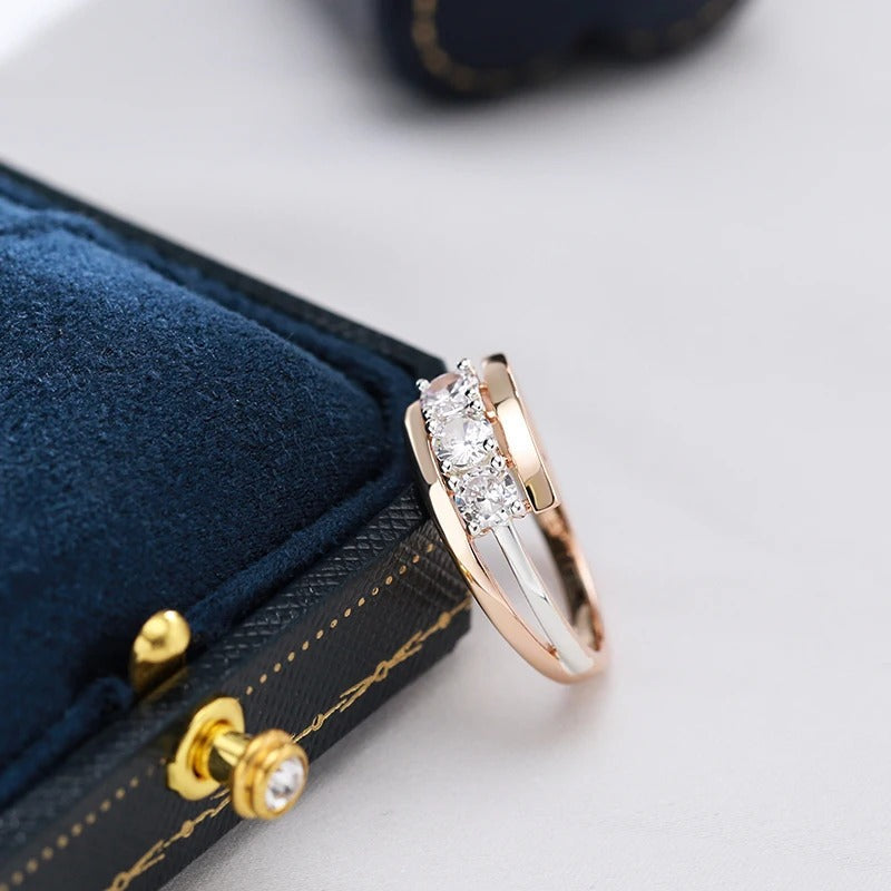 18K Roségold plattiert Luxus drei große weiße natürliche Zirkonia Ringe - AC