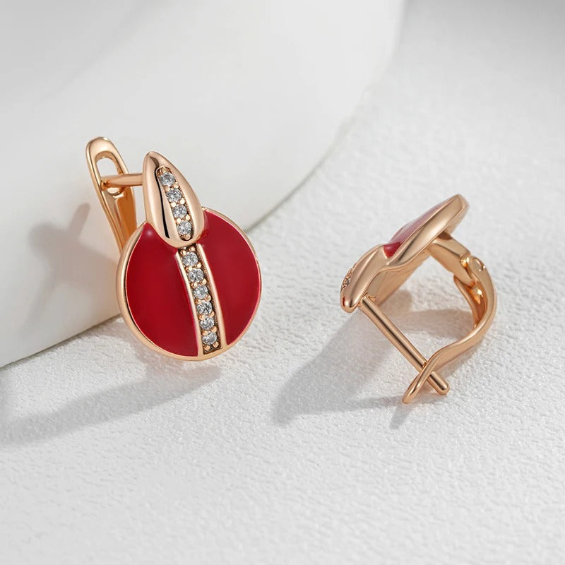 18K Roségold vergoldet Rot Knopf Ohrringe mit weißen Zirkonen - AC